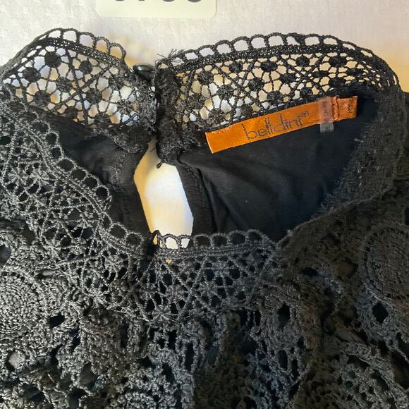 Belldini Women Lace Blouse size L Short Sleeve 24” Length Floral Black - Picture 6 of 8